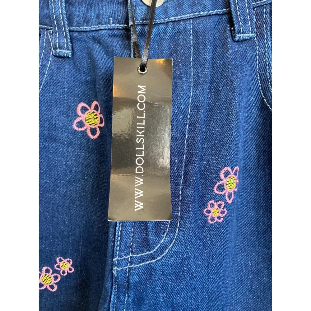 Delias Embroidered Flower‎ Wide Leg Jeans Denim Blue Size Medium - Picture 2 of 7